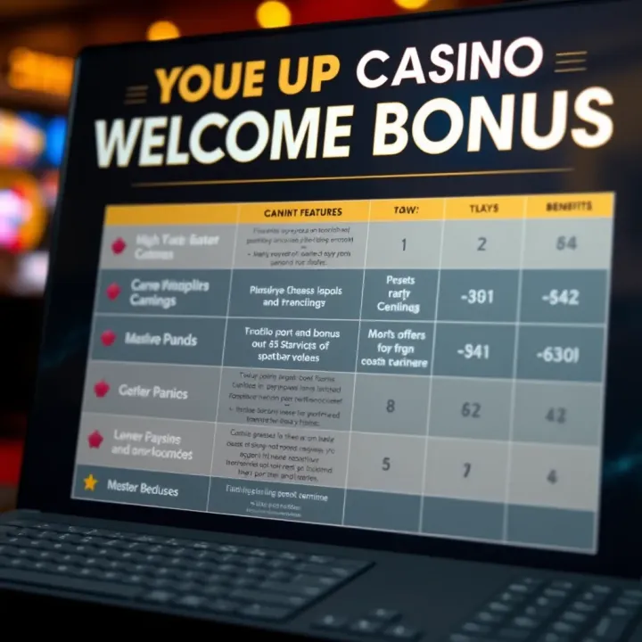 Comparison chart of various casino welcome bonuses showcasing key features and benefits