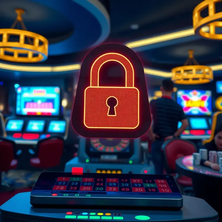 Secure online gaming environment with digital lock symbol and casino elements