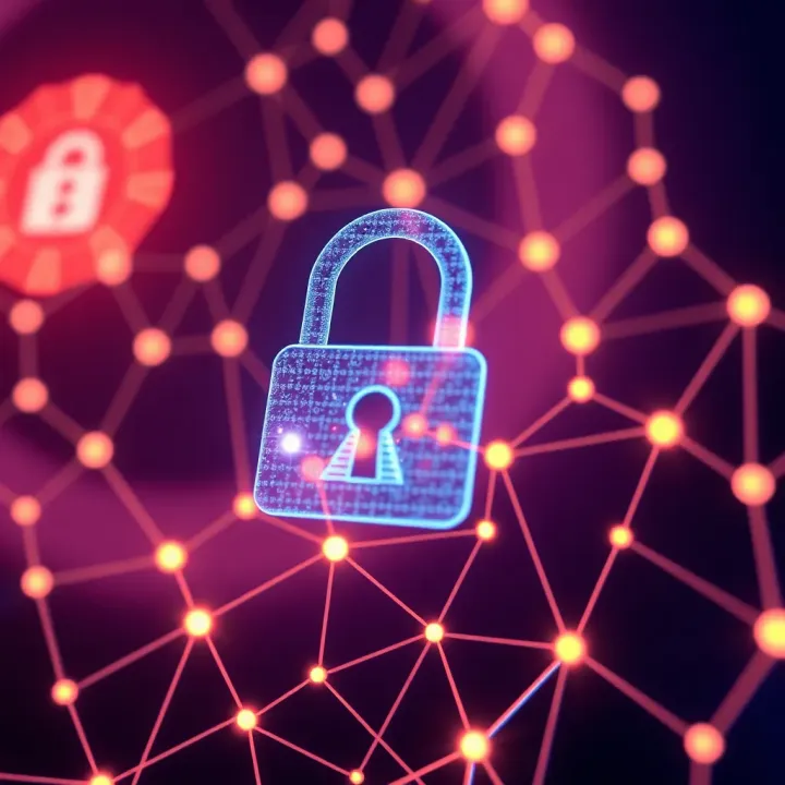 Robust Security Measures at Woo Casino NDB Secure digital lock symbol overlaying a glowing network background representing online security and trust