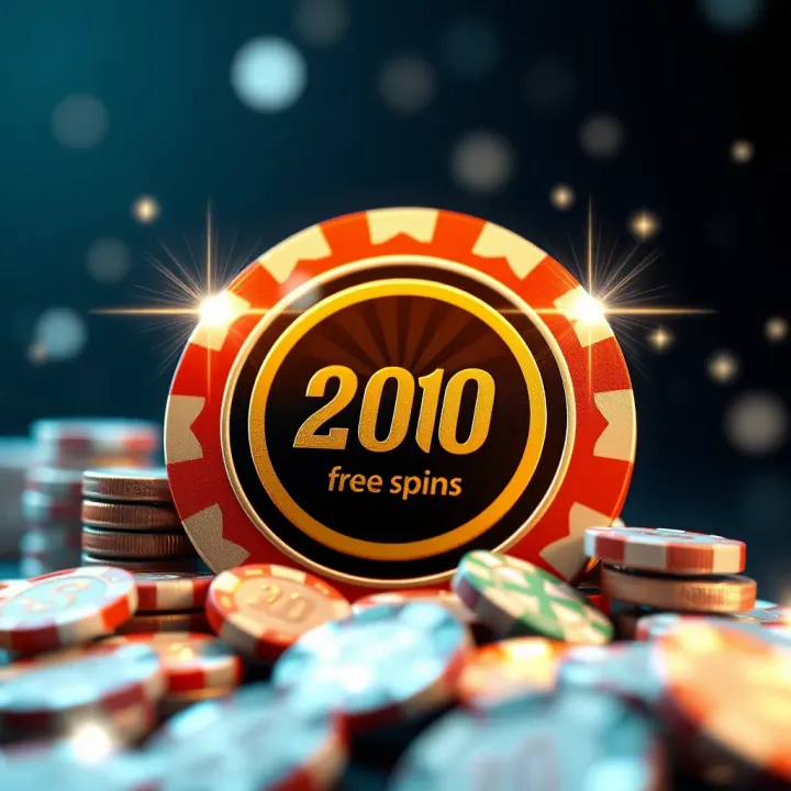 Illustration of a casino bonus chip surrounded by sparkling coins and stars