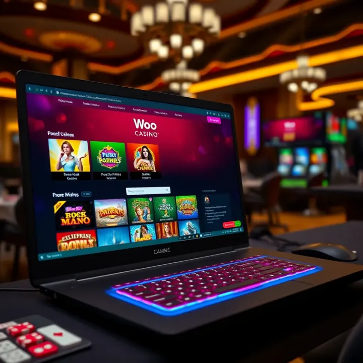 User interface of Woo Casino desktop version showing live casino games and secure login area