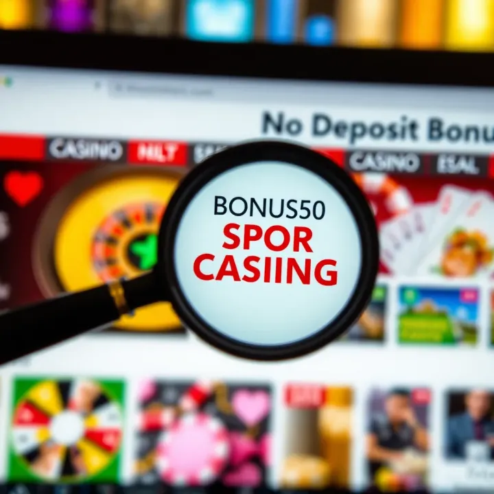 A magnifying glass focusing on a trustworthy online casino website with bonus details