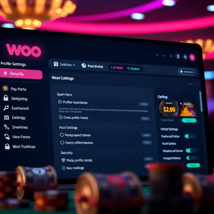 Dashboard view of Woo Casino showing profile settings and security options