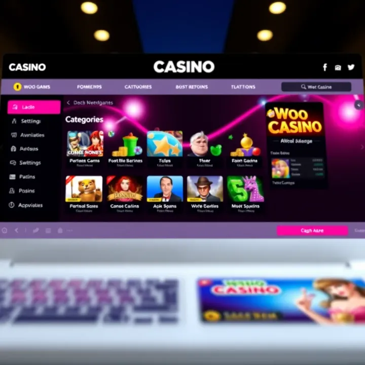 Woo Casino Dashboard Navigation Overview Navigating Woo Casino dashboard with various game categories and account settings visible