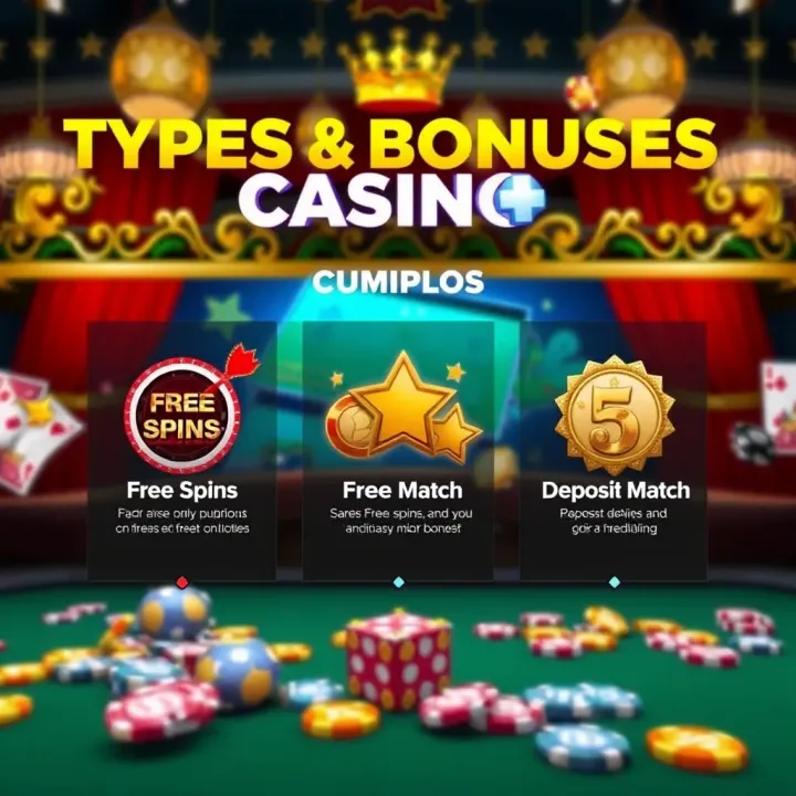 Graphic showing various types of casino bonus icons like free spins and deposit match
