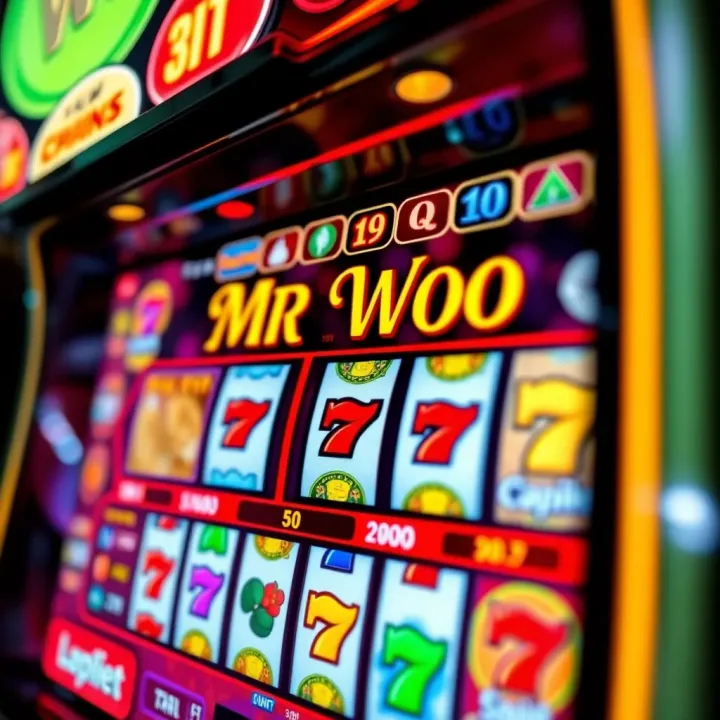 Colorful slot machine interface of Mr Woo casino game showcasing reels and vibrant symbols