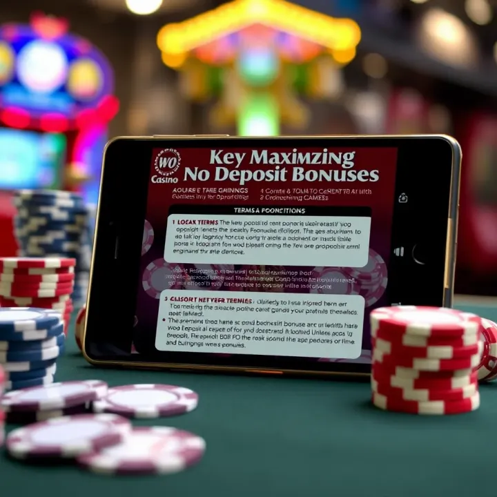 Graphic highlighting key terms and conditions with casino chips and a mobile device