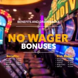 Graphic depicting benefits and risks of no wager deposit bonuses for Australian players