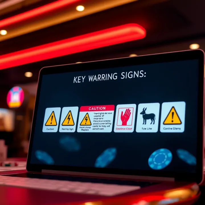 Identifying Key Warning Signs of Potential Online Casino Scams Graphic depicting common warning signs of online casino scams with caution symbols