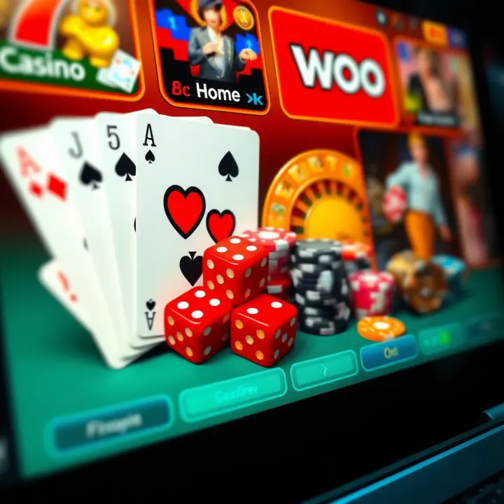 Selection of casino game icons including cards, dice, and chips on digital screen