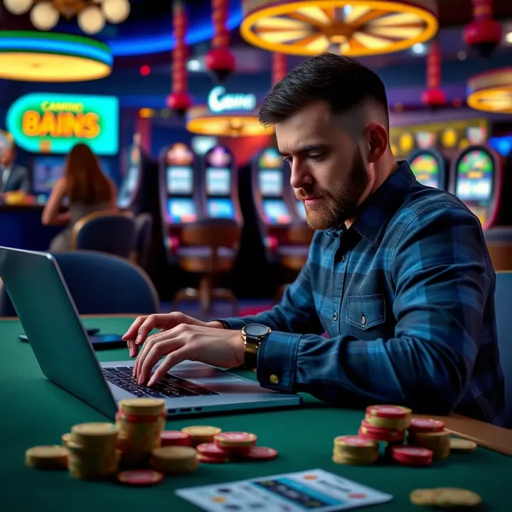 Person managing budget on a laptop showing responsible bankroll management for online gambling