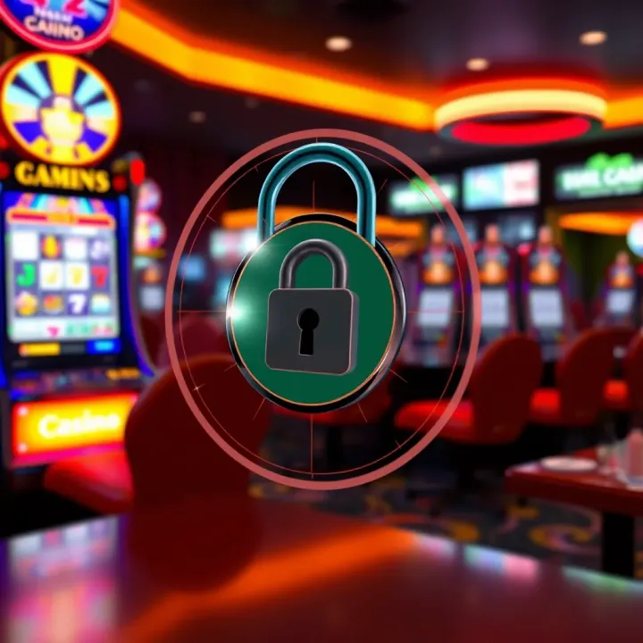 Safe and secure online gaming environment with digital padlock and pokies machine illustration