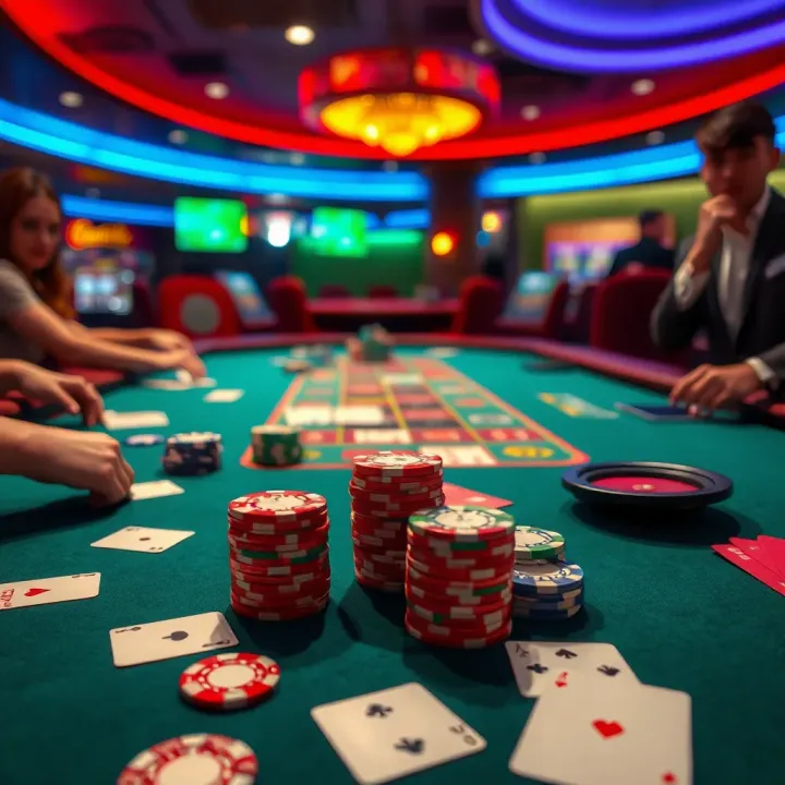 Lively casino table game with cards and chips illustrating popular card games offered to Australian players