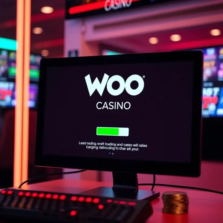A computer screen showing Woo Casino website with a loading error message