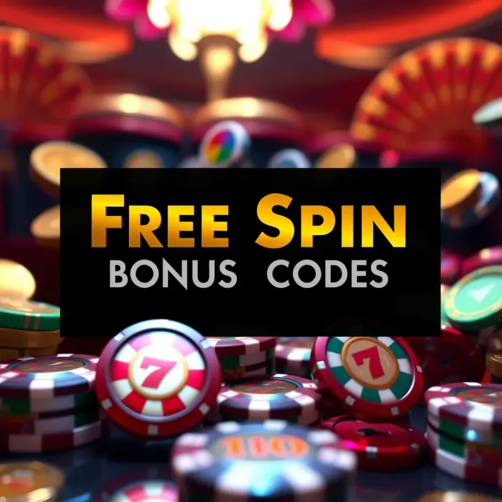 Graphic showing various casino bonus codes with symbols of coins and reels