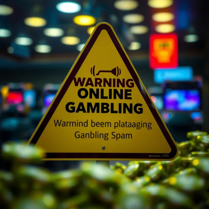 A warning sign representing online spam messages related to gambling platforms