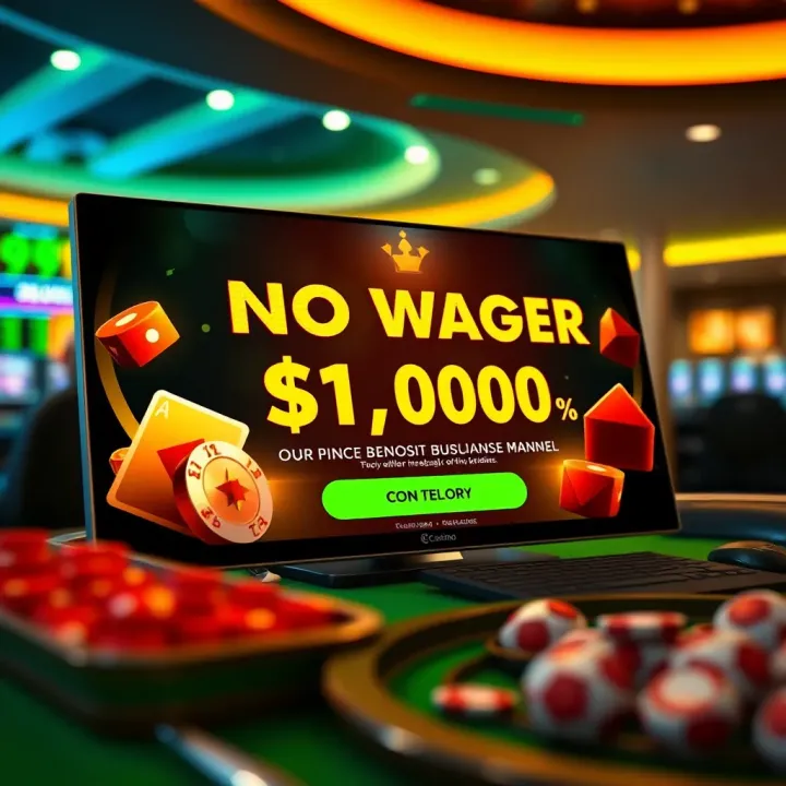 Illustration of an online casino interface showing no wager deposit bonus offer