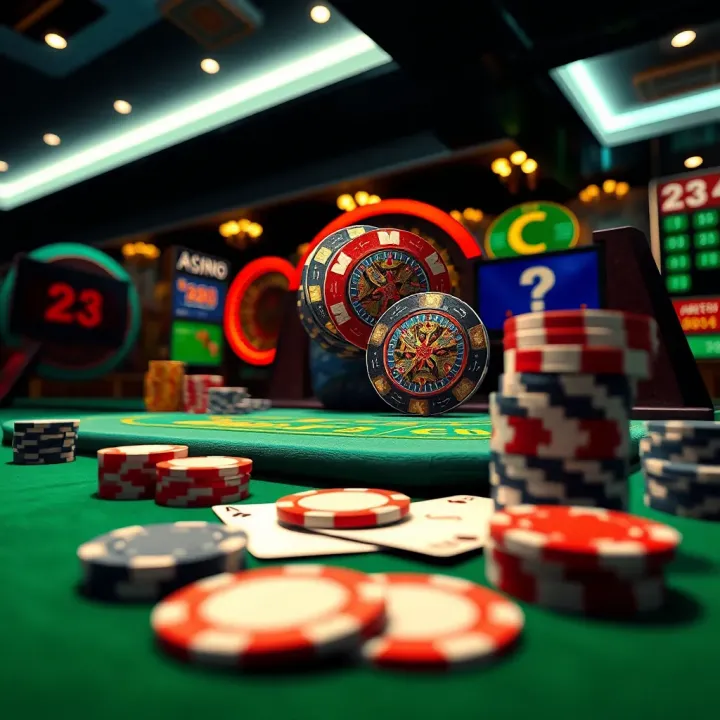 Digital Casino Interface Showcasing Australian Online Gambling Games Digital interface displaying Australian online casino games with poker chips and playing cards