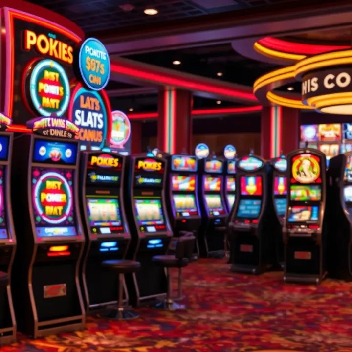 Variety of electronic pokies machines displayed in a casino environment