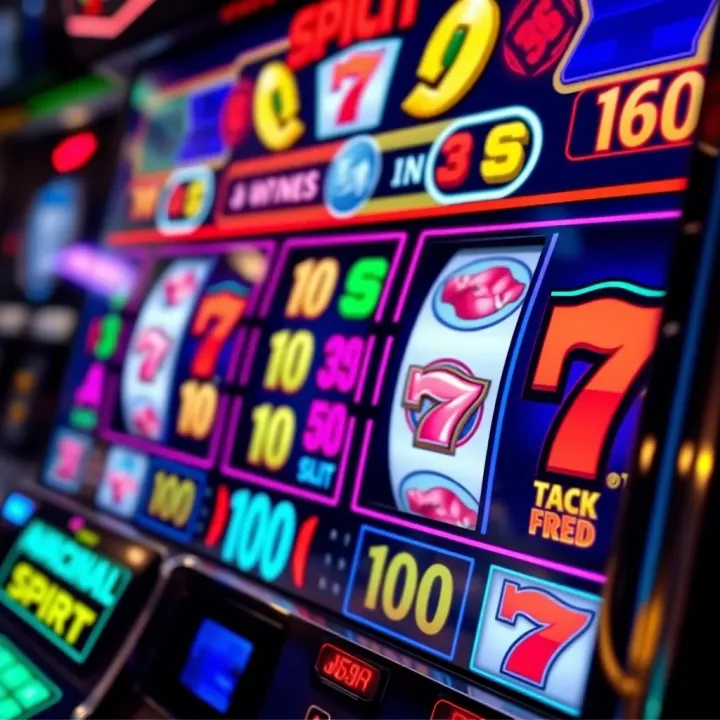 Digital slot machine interface displaying vibrant reels with various symbols
