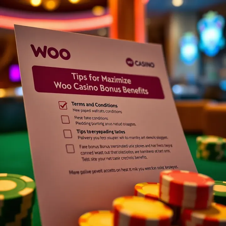 Graphic showing a checklist with terms and conditions and tips for maximizing casino bonus benefits