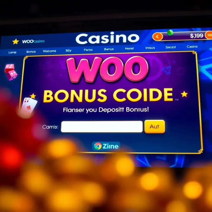 Woo Casino Bonus Code Entry Screen Illustration of a digital casino interface highlighting bonus code entry