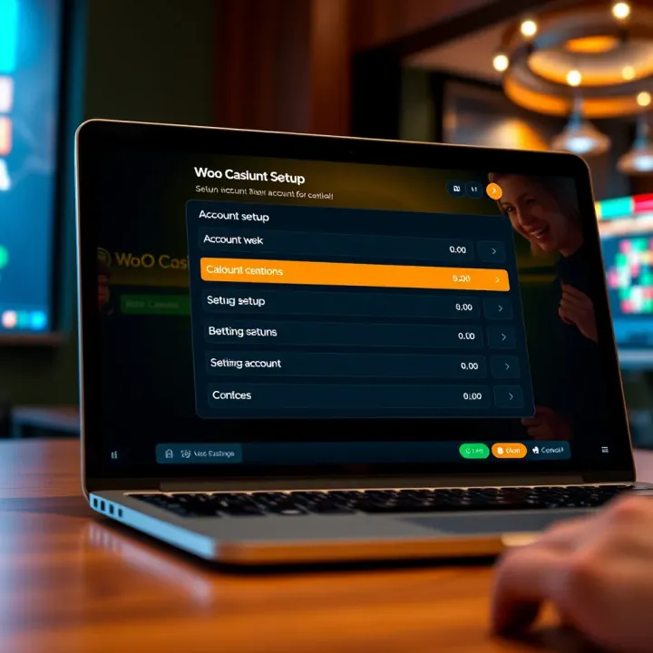 User interface showing WoO Casino account setup options on a laptop screen