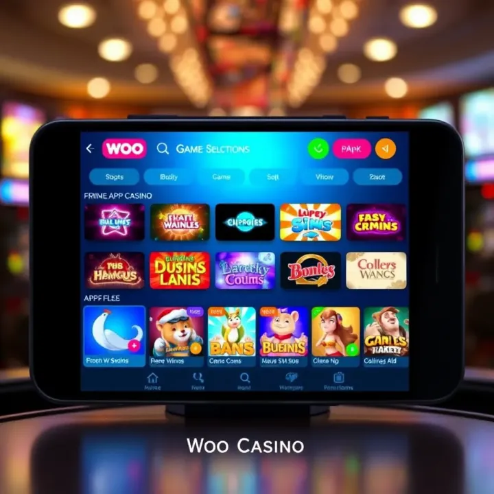 User interface displaying a variety of online casino games available on the Woo Casino app for Australian players