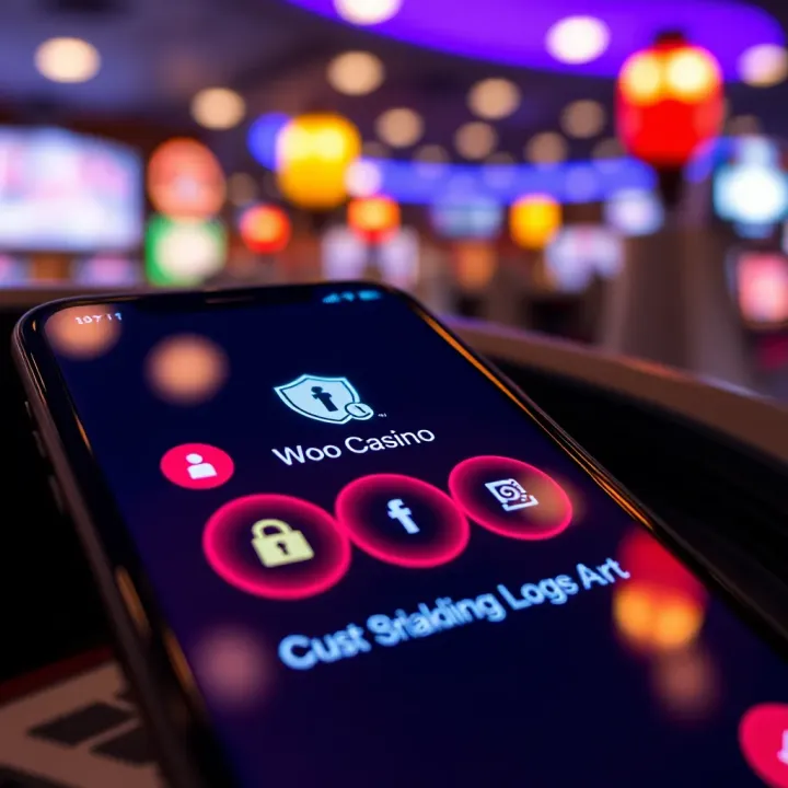 Secure Access Features of Woo Casino Mobile Application Close-up of smartphone showing secure login screen of Woo Casino app with security icons