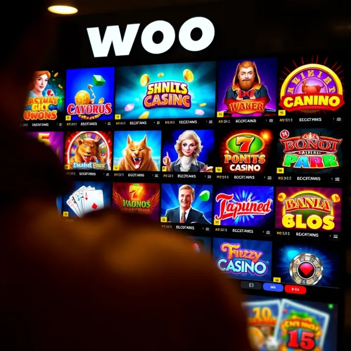 Variety of digital casino games displayed on a screen