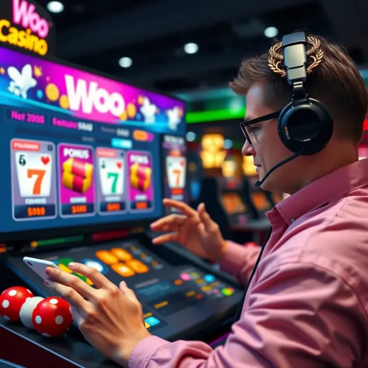 Illustration of Australian player exploring no deposit bonus offers on Woo Casino platform