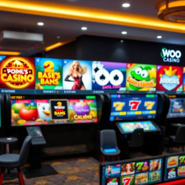 Display of diverse casino games and bonus offers available to players in Australia on Woo Casino