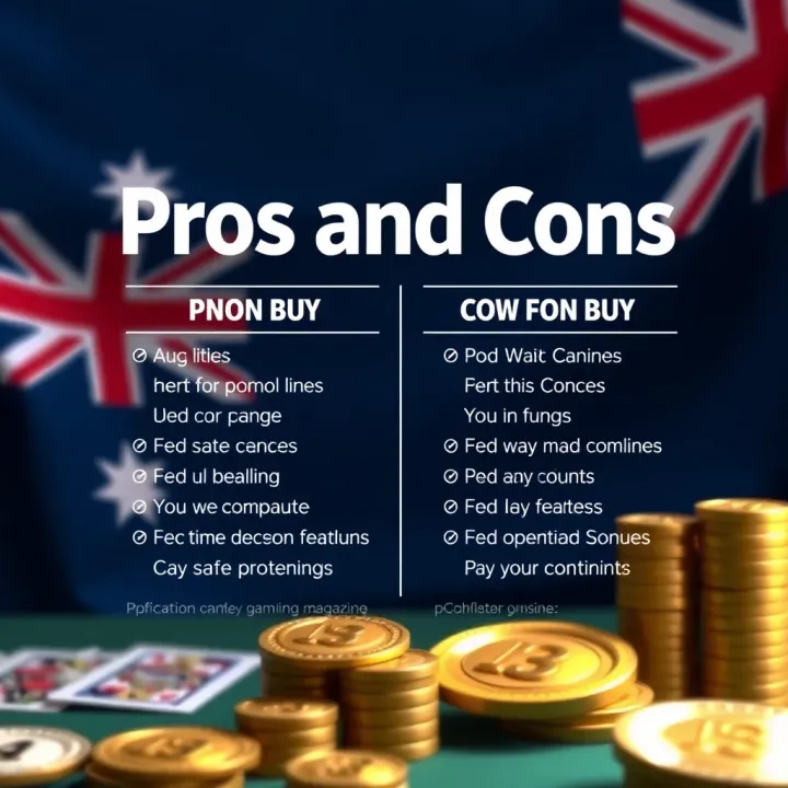 Pros and Cons of Bonus Buy Feature with Australian Context Graphic showing pros and cons list with casino tokens and Australian flag in background