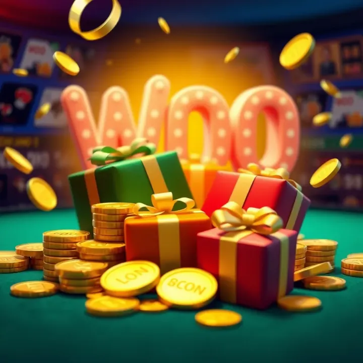 Illustration showing various casino bonuses and rewards icons like coins and gift boxes with a gaming background