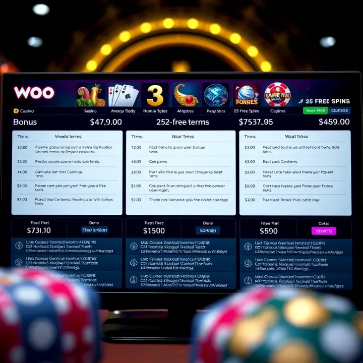 Virtual casino dashboard highlighting bonus terms and wagering requirements