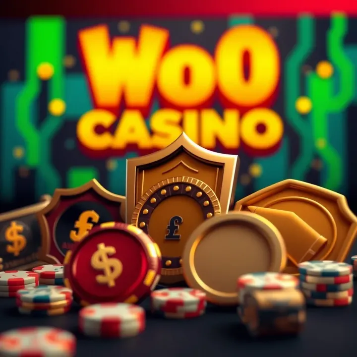 Bonuses, Payment Options, and Security Features at Woo Casino Various casino bonus symbols with Australian dollar signs and secure payment icons