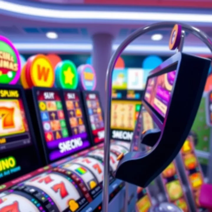 Colorful online casino slot game interface with vibrant symbols and spinning reels