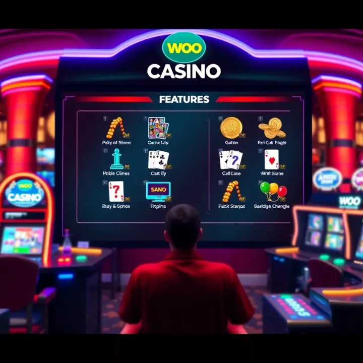 Interface of Woo Casino downloadable content showing game selection and menu options