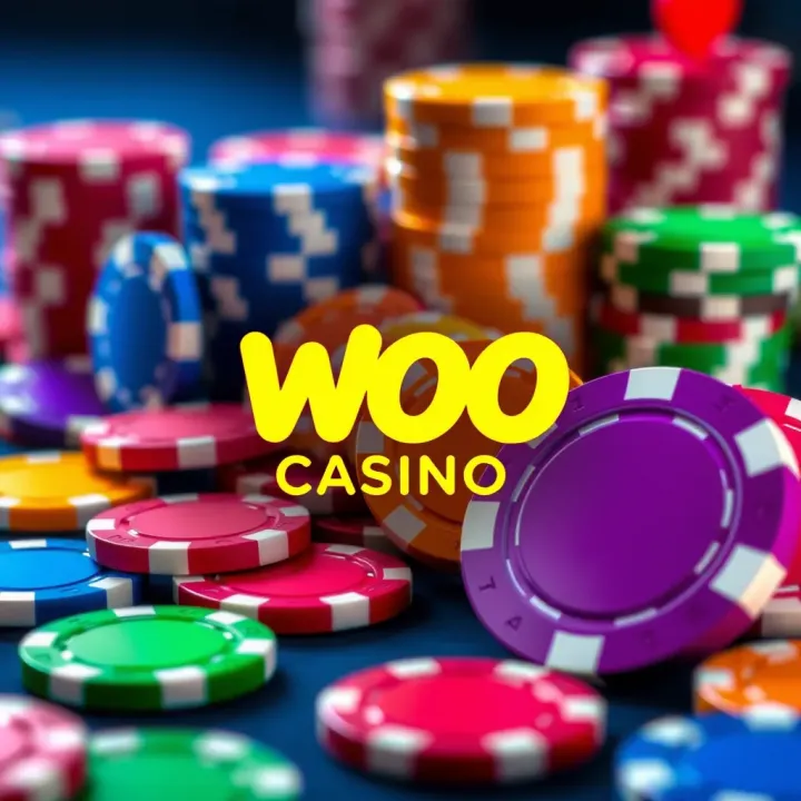 Visual Representation of Woo Casino Free Chip Codes Colorful casino chips with a digital code overlay symbolizing online free chip promotions