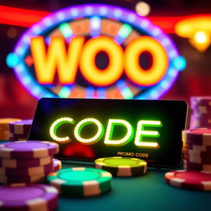 Bright casino chips and a glowing promo code sign illustrating casino bonuses