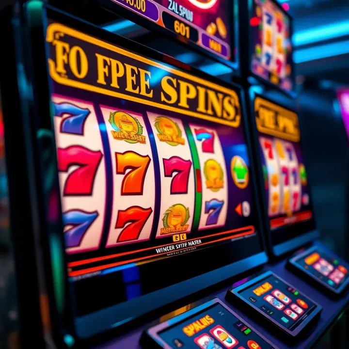 Colorful slot machine reels showing winning symbols and free spin bonus