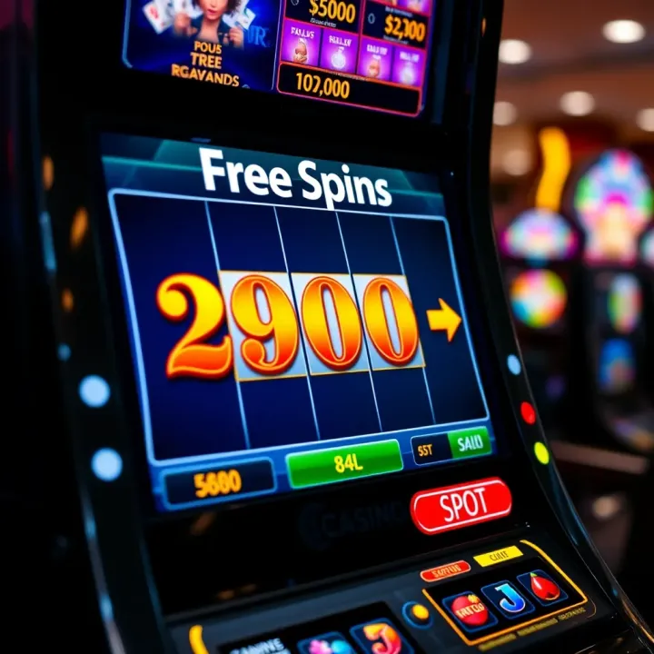 Digital slot machine interface displaying free spins feature and casino rewards