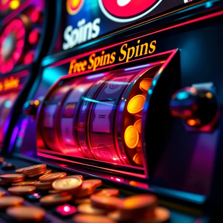 Visual Representation of Woo Casino Free Spins Feature Graphic showing spinning slot machine reels with glowing coins to represent free spins at Woo Casino