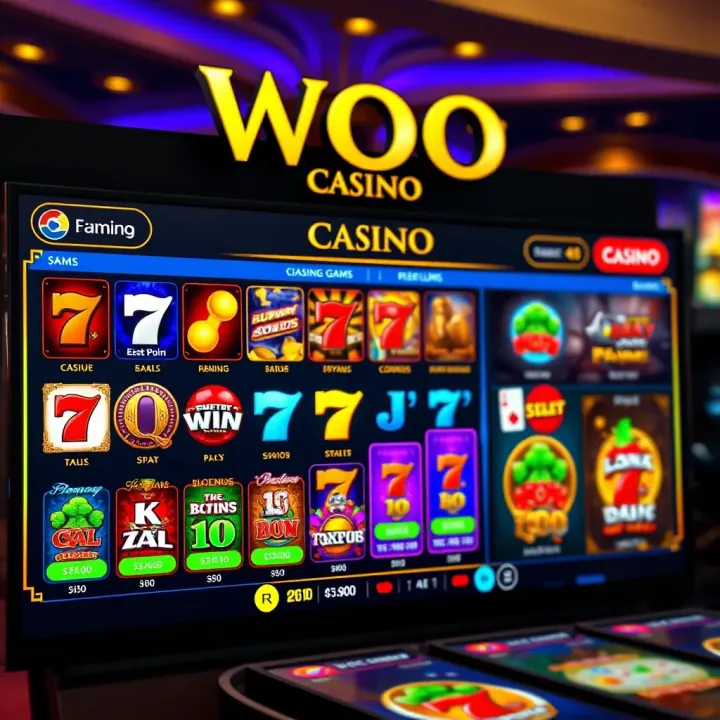 Colorful casino game selection screen with various slot and table games