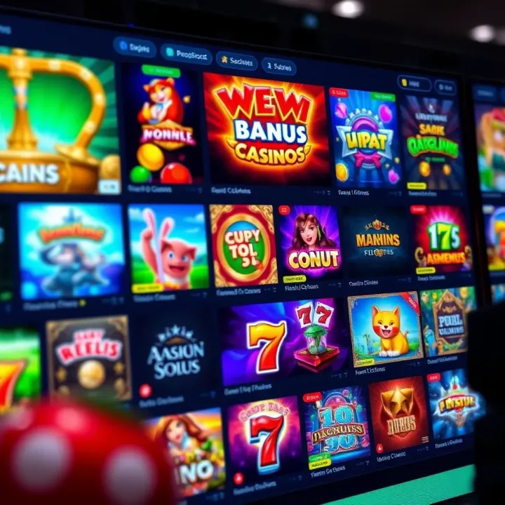Wide Variety of Casino Games Available on Woo.Casino Platform Diverse selection of casino games displayed on a digital platform with vibrant graphics