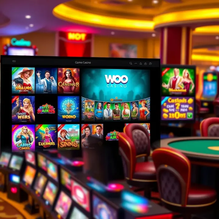 User interface showcasing Woo Casino's variety of slot games and table games