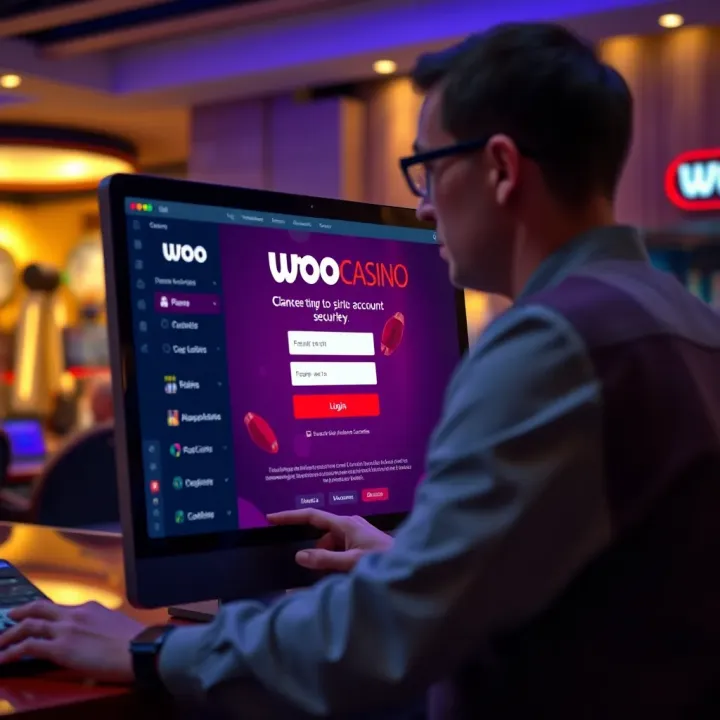 User entering login credentials on Woo Casino website for secure access