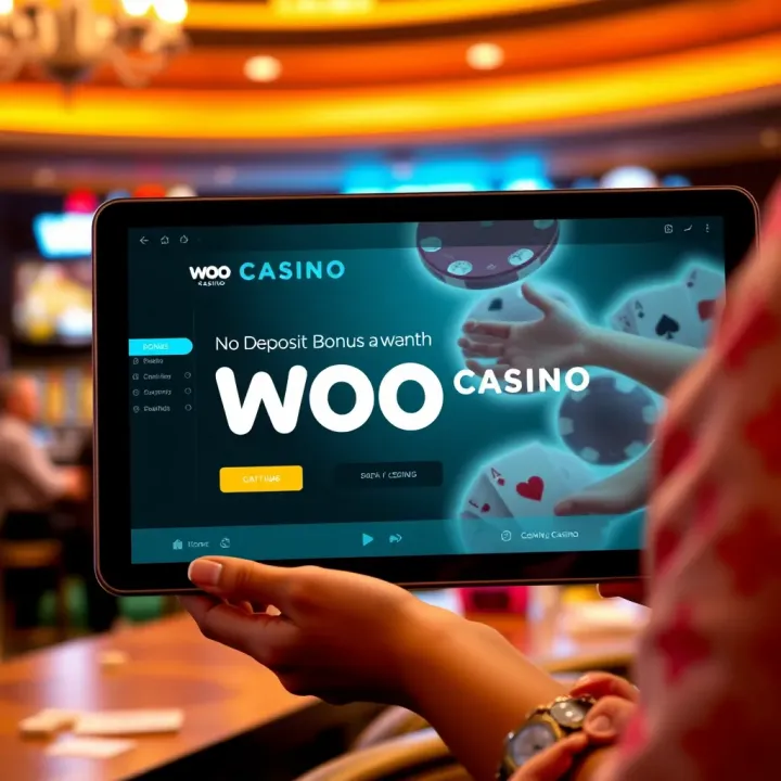 Illustration of a lucky Australian player receiving a no deposit bonus from Woo Casino on a digital device