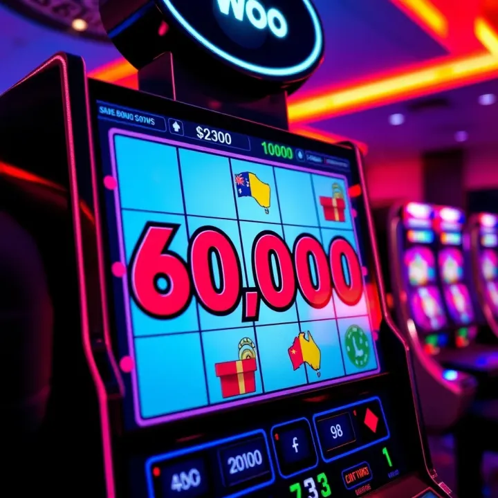 Graphic showing a digital slot machine displaying a bonus code with Australian icons