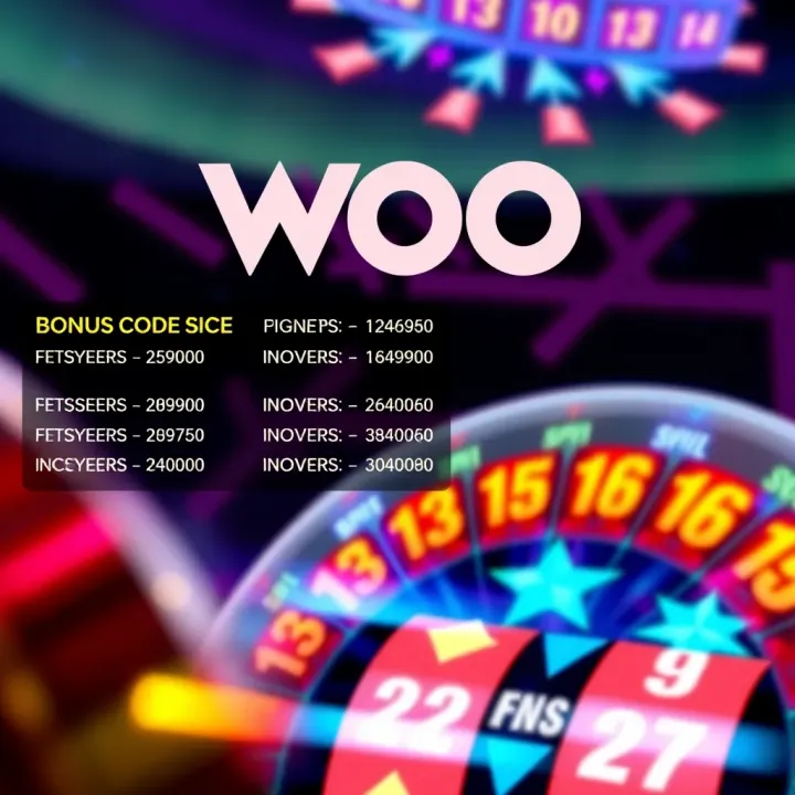 Graphic displaying bonus codes and spinning casino reels with vibrant light effects